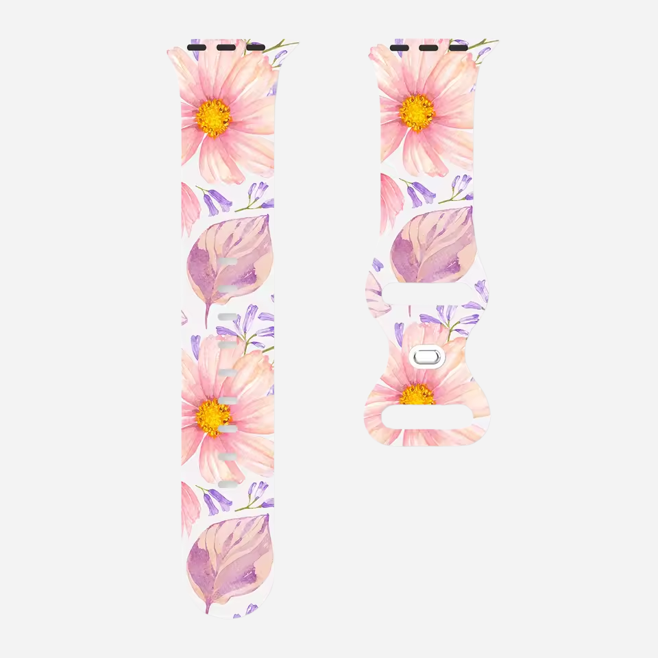 Apple Watch Armband mit buntem Blumenmuster – Silikon – kompatibel mit Series 3–10, SE, Ultra, Ultra 2 – Größen 38–49 mm