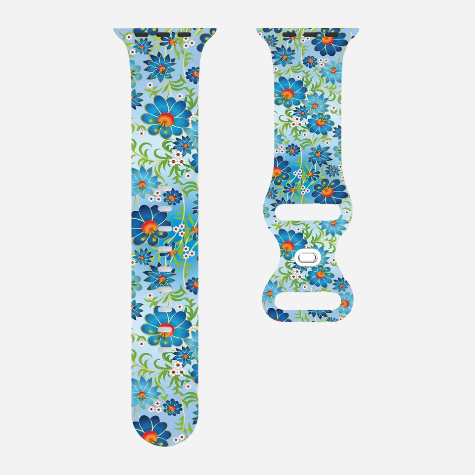 Apple Watch Armband mit buntem Blumenmuster – Silikon – kompatibel mit Series 3–10, SE, Ultra, Ultra 2 – Größen 38–49 mm