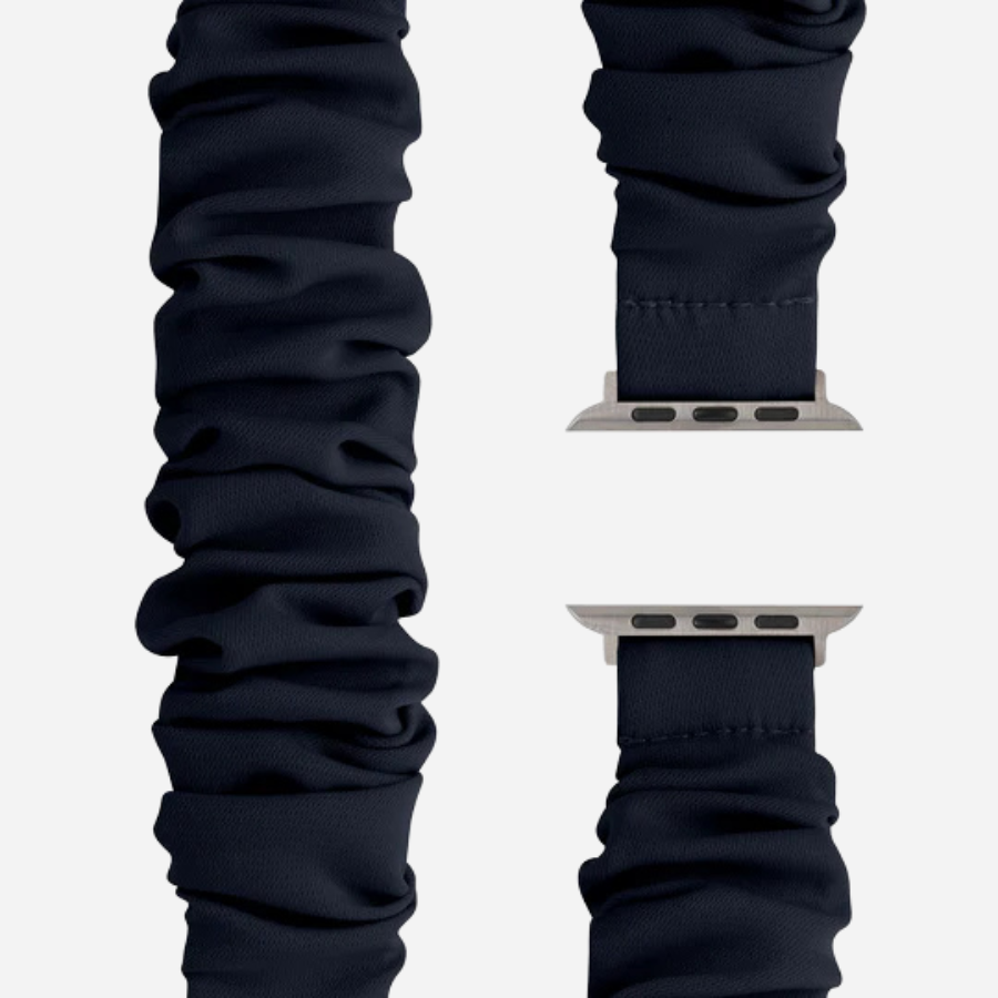 Apple Watch Scrunchie Armband „Velora“ in Dark Blue (dunkles Marineblau), elastisch im Scrunchie-Design