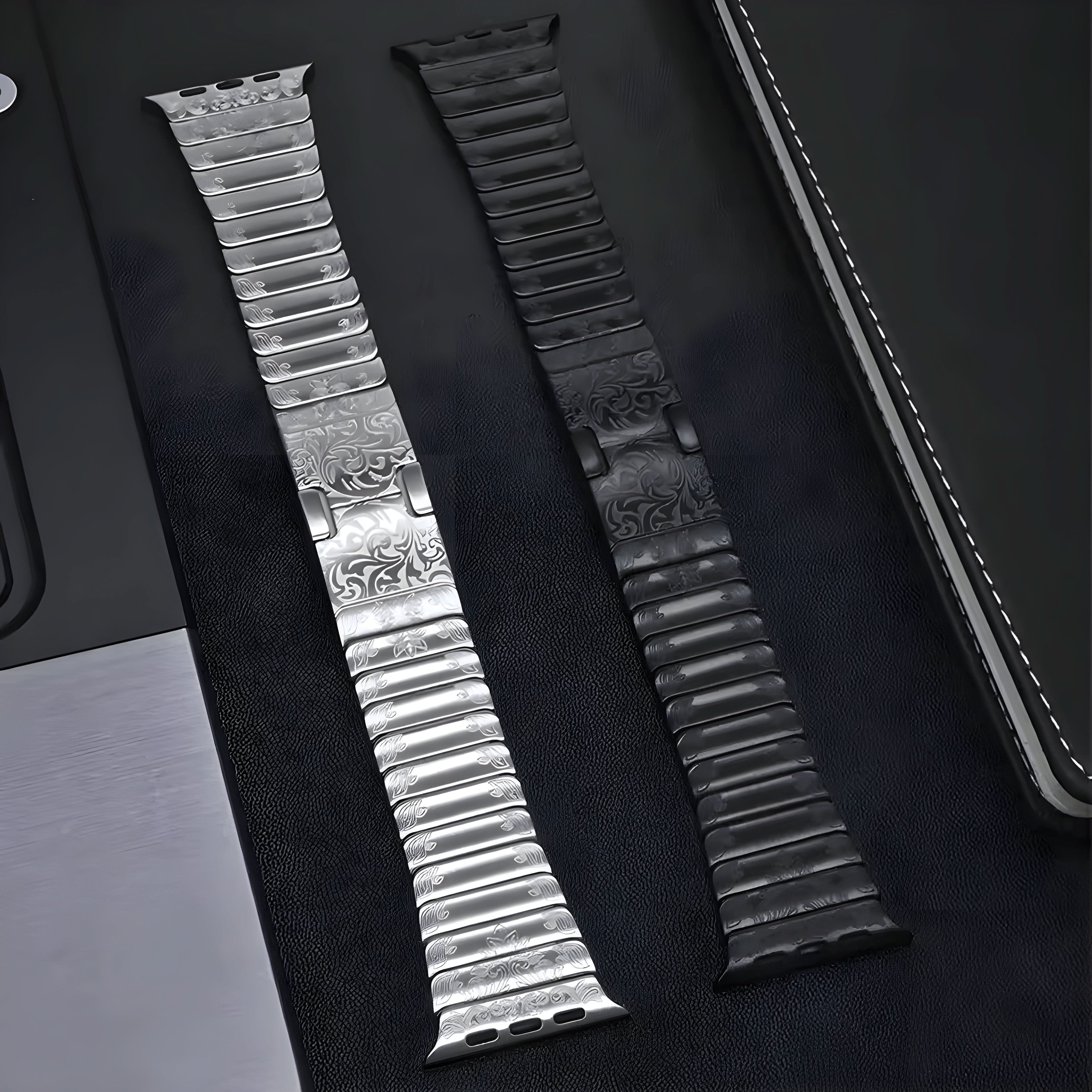 SteelCrest™ – Luxus Edelstahl-Armband mit Gravur für Apple Watch (Ultra 2, Series 4–9, SE)
