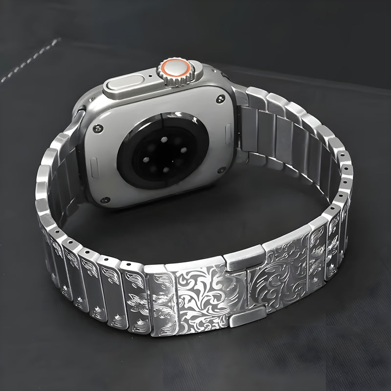 SteelCrest™ – Luxus Edelstahl-Armband mit Gravur für Apple Watch (Ultra 2, Series 4–9, SE)