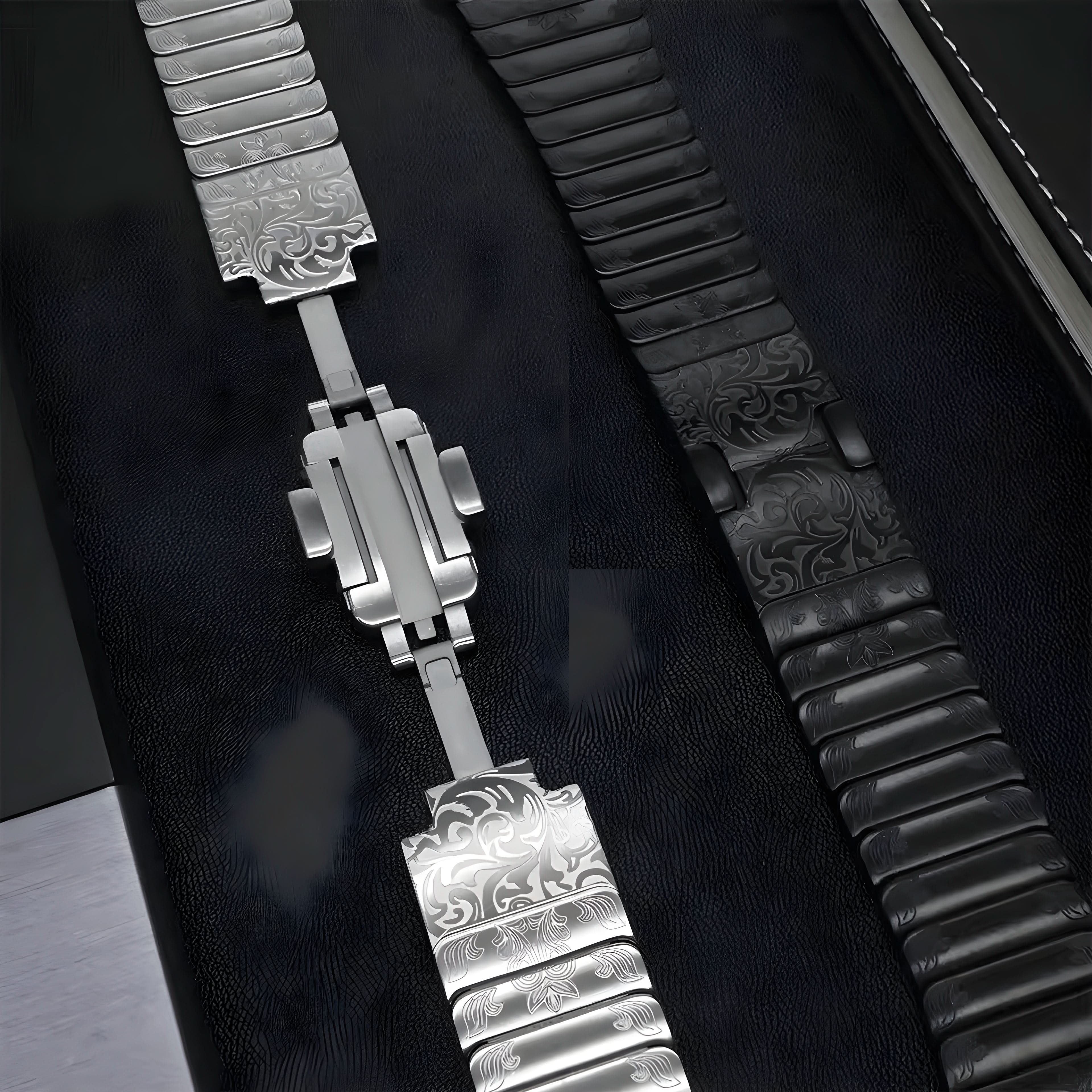 SteelCrest™ – Luxus Edelstahl-Armband mit Gravur für Apple Watch (Ultra 2, Series 4–9, SE)