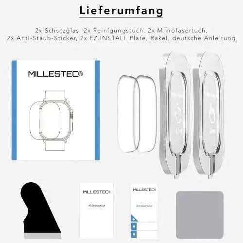 CRYSTAL CLEAR Displayschutz Apple Watch Ultra Schutzfolie GLAS für Apple Watch Ultra 49 mm - 2er Set MillesTEC