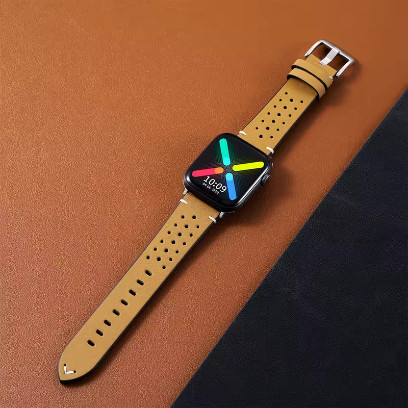 AeroStrap Lederarmband für Apple Watch – Sportlich & Atmungsaktiv – Verschiedene Farben (38–49 mm)