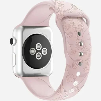 Apple Watch Armband Pastellrosa – Sport Flowers Silikonband mit Drückerschließe | bandkult® – zweite Ansicht