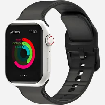 Apple Watch Silikonarmband – Dashed Band Schwarz mit Dornschließe | bandkult®