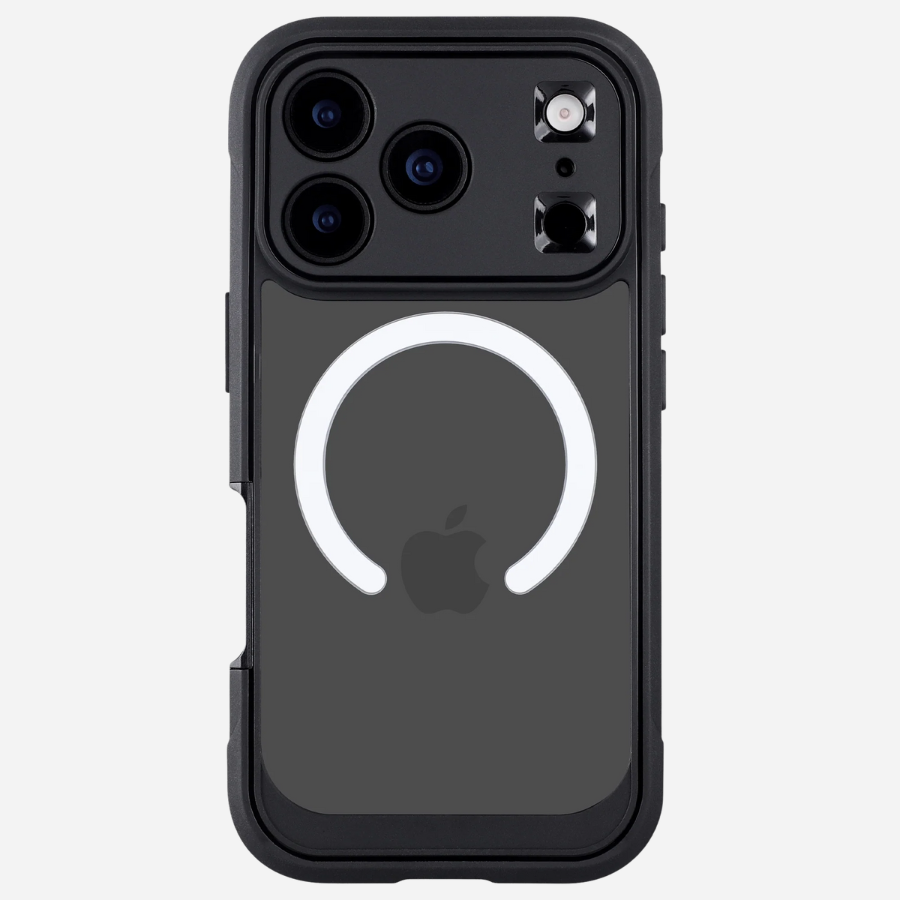 iPhone 17 Pro Max Defender Case – Frontansicht mit Displaymembran, erhöhtem Rand und stoßdämpfendem TPU-Bumper