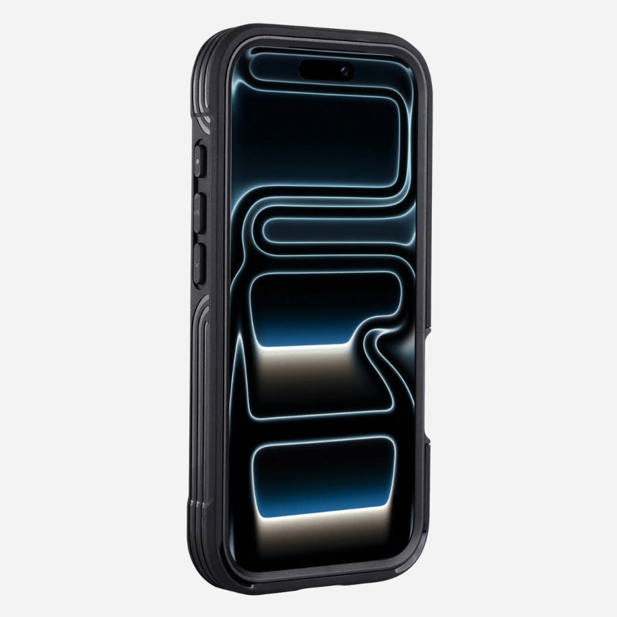 iPhone 17 Pro Max Defender Case – Frontansicht mit Displaymembran, erhöhtem Rand und stoßdämpfendem TPU-Bumper