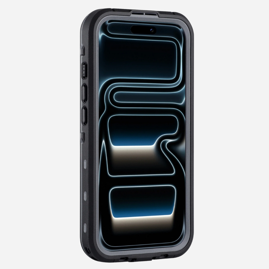 Frontansicht Actioncase für iPhone 17 Pro Max – erhöhte Displaykante mit Membran, stoßfester Rahmen, IP68