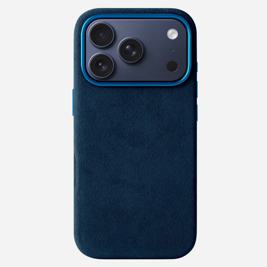 Luxuriöse iPhone 17 Pro Hülle aus Alcantara® in Blau – samtige Wildleder-Optik