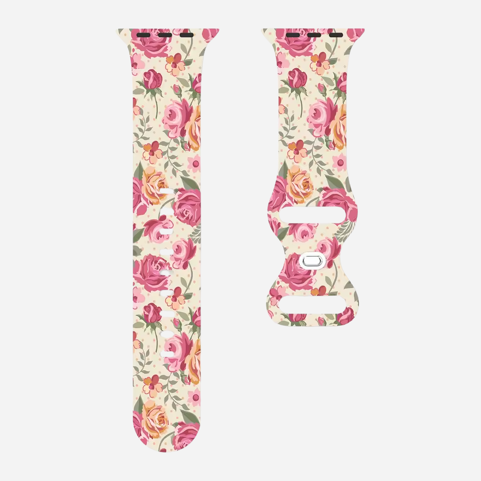 Apple Watch Armband mit buntem Blumenmuster – Silikon – kompatibel mit Series 3–10, SE, Ultra, Ultra 2 – Größen 38–49 mm