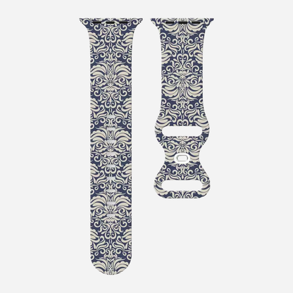 Apple Watch Armband im Porzellan-Stil – blau-weiß floral bedrucktes Silikonband – kompatibel mit Series 1–10, SE, Ultra, Ultra 2 – Größen 38–49 mm