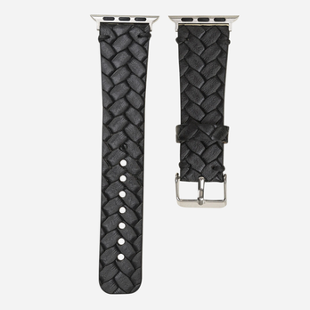 bandkult Apple Watch Armband aus Premium Echtleder – Geflochten – Schwarz – Kompatibel mit Series 10–1, SE & Ultra 1/2 – 38–49 mm