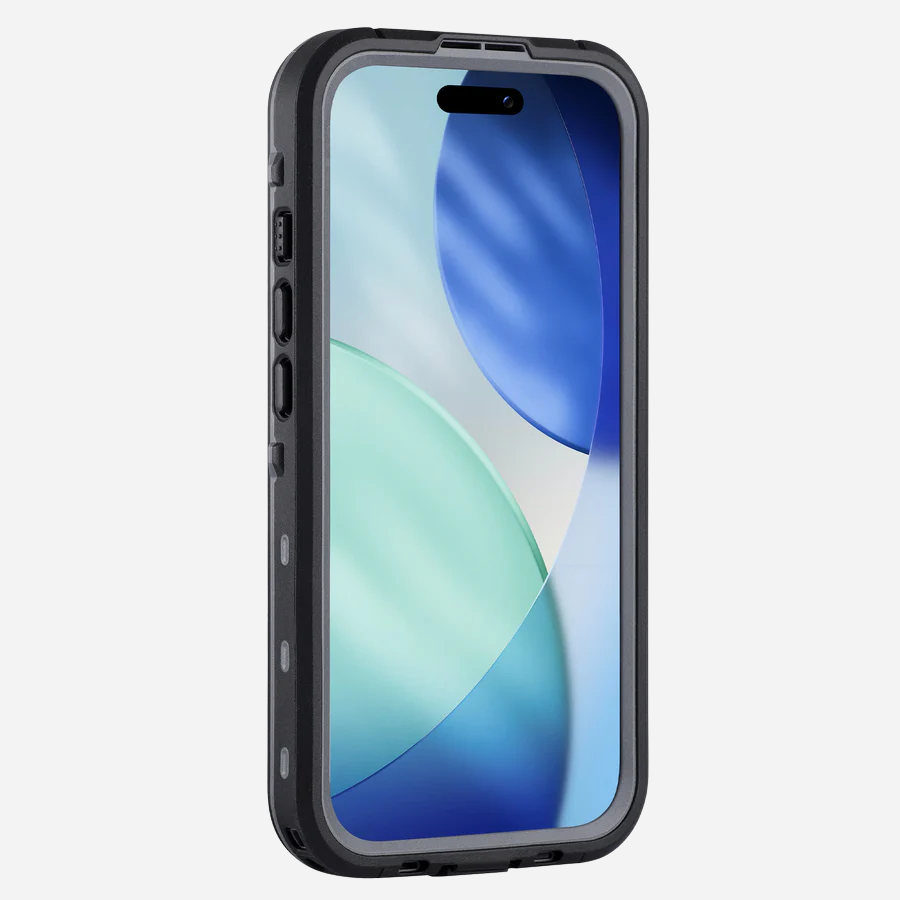 Frontansicht Defender Case für iPhone 17 Pro – Displaymembran, erhöhter Rand, stoßdämpfender TPU-Bumper