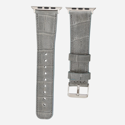 Exklusives Apple Watch Armband aus Echtleder in Grau – kompatibel mit allen Größen (38–49 mm), ideal für Series 1–10, SE, Ultra & Ultra 2