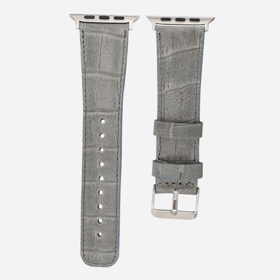 Exklusives Apple Watch Armband aus Echtleder in Grau – kompatibel mit allen Größen (38–49 mm), ideal für Series 1–10, SE, Ultra & Ultra 2