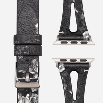 Schmales florales Kunstleder Armband für Apple Watch – kompatibel mit Series 1-10, SE, Ultra & Ultra 2