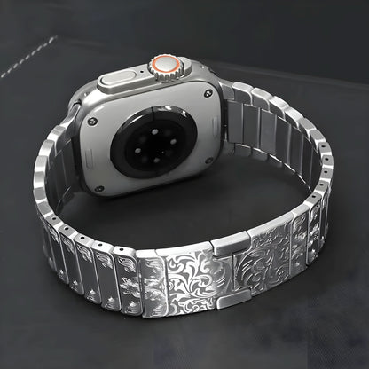 SteelCrest™ – Luxus Edelstahl-Armband mit Gravur für Apple Watch (Ultra 2, Series 4–9, SE)