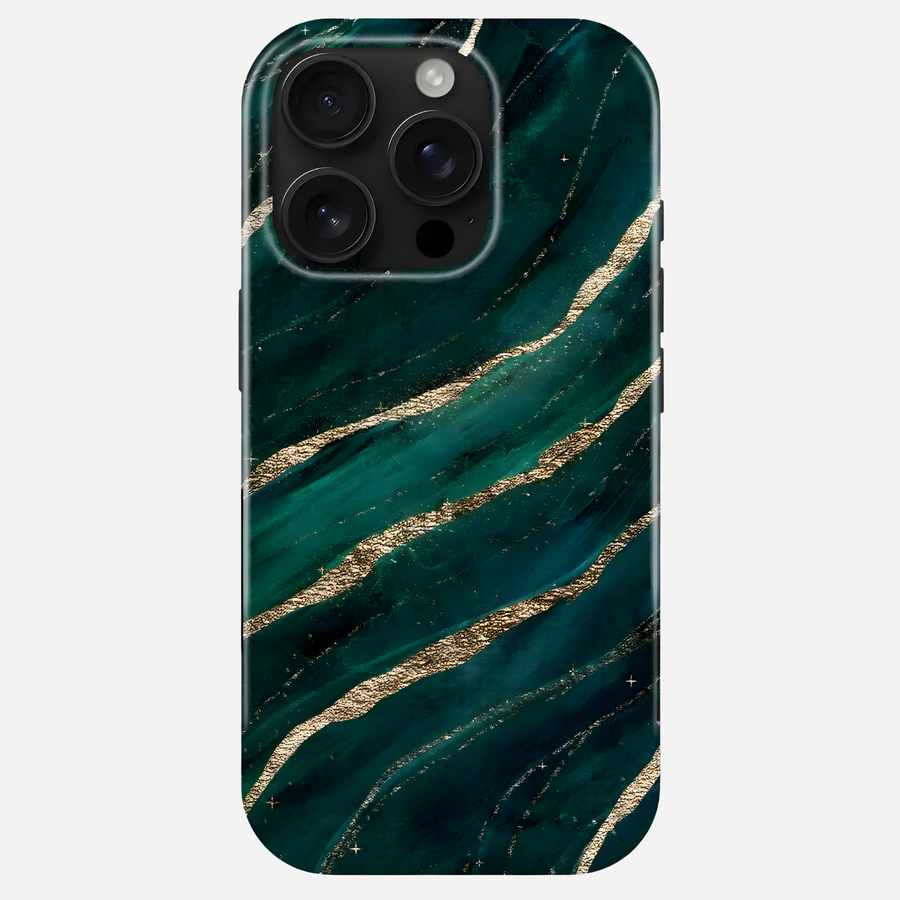 iPhone 16 Pro Hülle im grünen Marmor-Look mit goldenen Linien – Fashion Case von bandkult – elegant, schlank & schützend