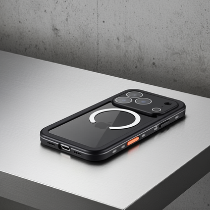 Wasserdichtes Actioncase für iPhone 17 Pro Max – 360°-Schutz, IP68, MagSafe-Ring (Auf Tisch liegend)