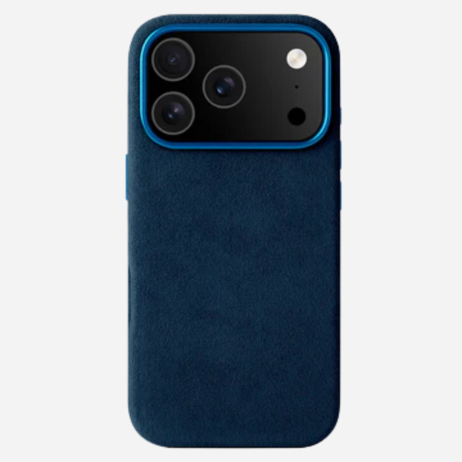 Luxuriöse iPhone 17 Pro Max Hülle aus Alcantara® in Blau – samtige Wildleder-Optik