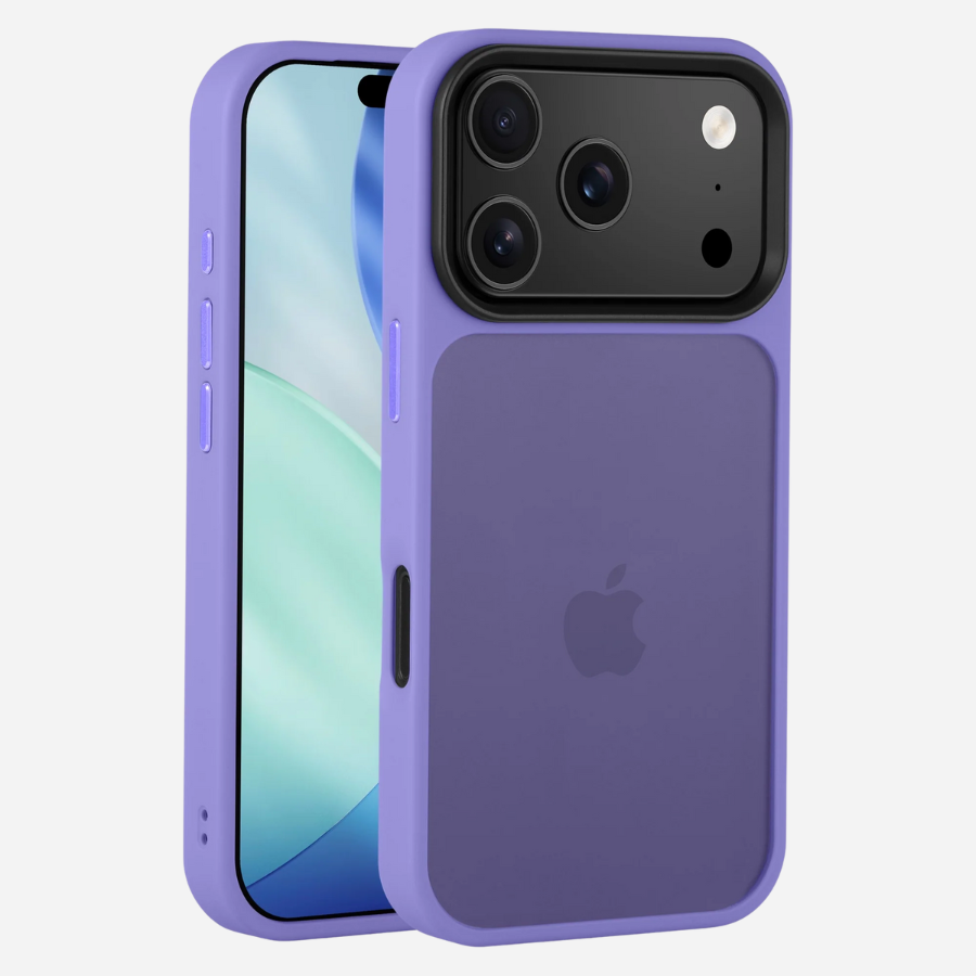 iPhone 17 Pro Max mit Bandkult Solid Case in Lila – Vorder- und Rückansicht mit erhöhtem Kameraschutz.