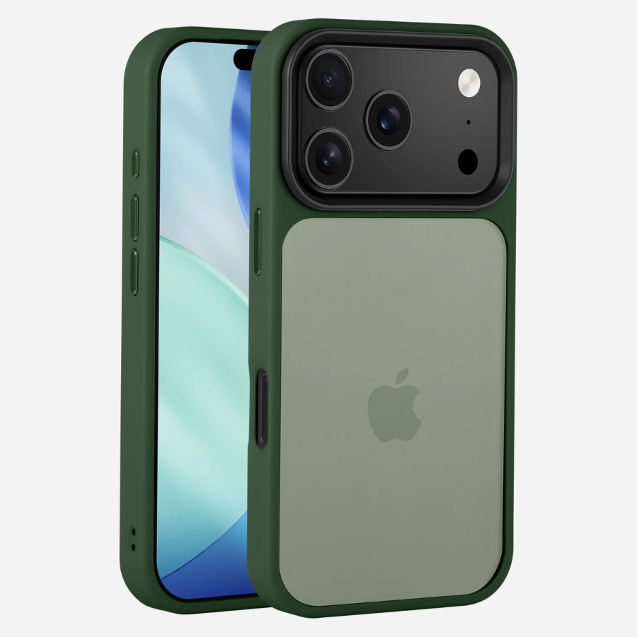 iPhone 17 Pro Max mit Bandkult Solid Case in Grün – Vorder- und Rückansicht mit erhöhtem Kameraschutz.