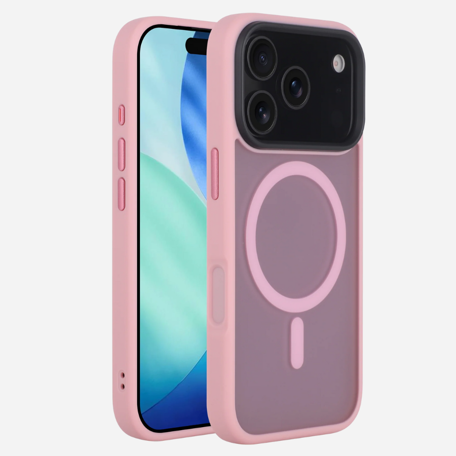 iPhone 17 Pro Max mit Bandkult Solid Case in Pink – Vorder- und Rückansicht mit erhöhtem Kameraschutz.