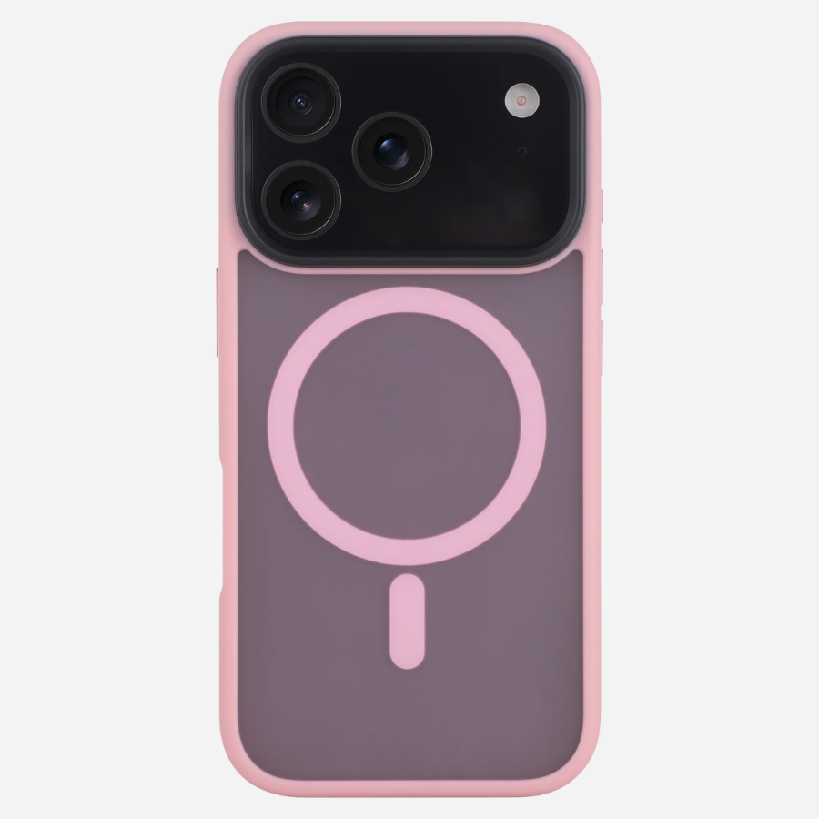 Rückseite des iPhone 17 Pro Max im Bandkult Solid Case (pink) – großes Kameramodul mit Schutzrahmen.