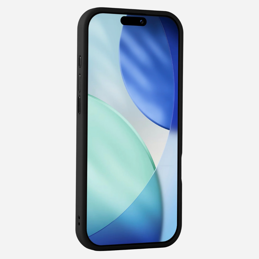 Bandkult iPhone Air Hülle – mattes Solid Case in Schwarz, Frontansicht mit schlankem TPU-Rahmen und erhöhtem Displayschutz.